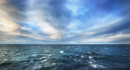 beautiful seascape of the Baltic sea over sunset clouds