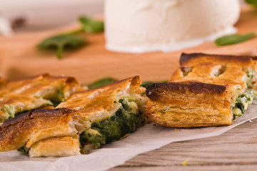 Pie with spinach and ricotta cheese. 