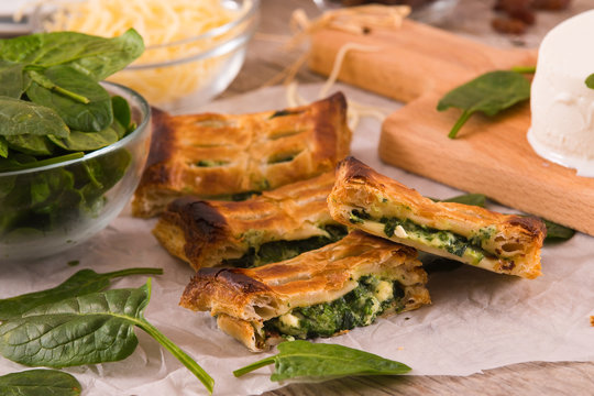 Pie with spinach and ricotta cheese. 