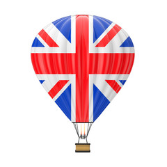 Fototapeta premium Hot Air Balloon with Flag of UNITED KINGDOM or England. 3d Rendering