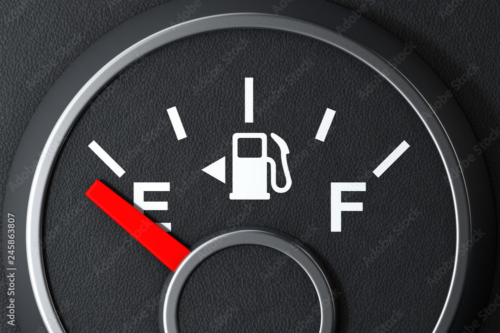 Poster Fuel Dashboard Gauge Showing a Empty Tank. 3d Rendering