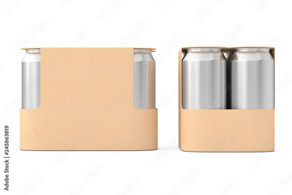 Aufkleber blank сardboard package for drink beer cans with blank spase for your design. 3d rendering