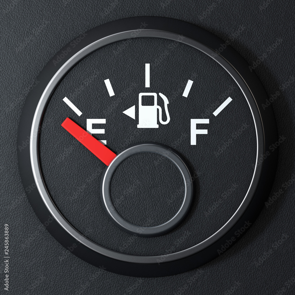 Poster Fuel Dashboard Gauge Showing a Empty Tank. 3d Rendering