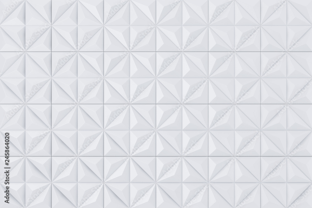 Aufkleber white abstract geometric polygonal pyramids wall panel segments background. 3d rendering