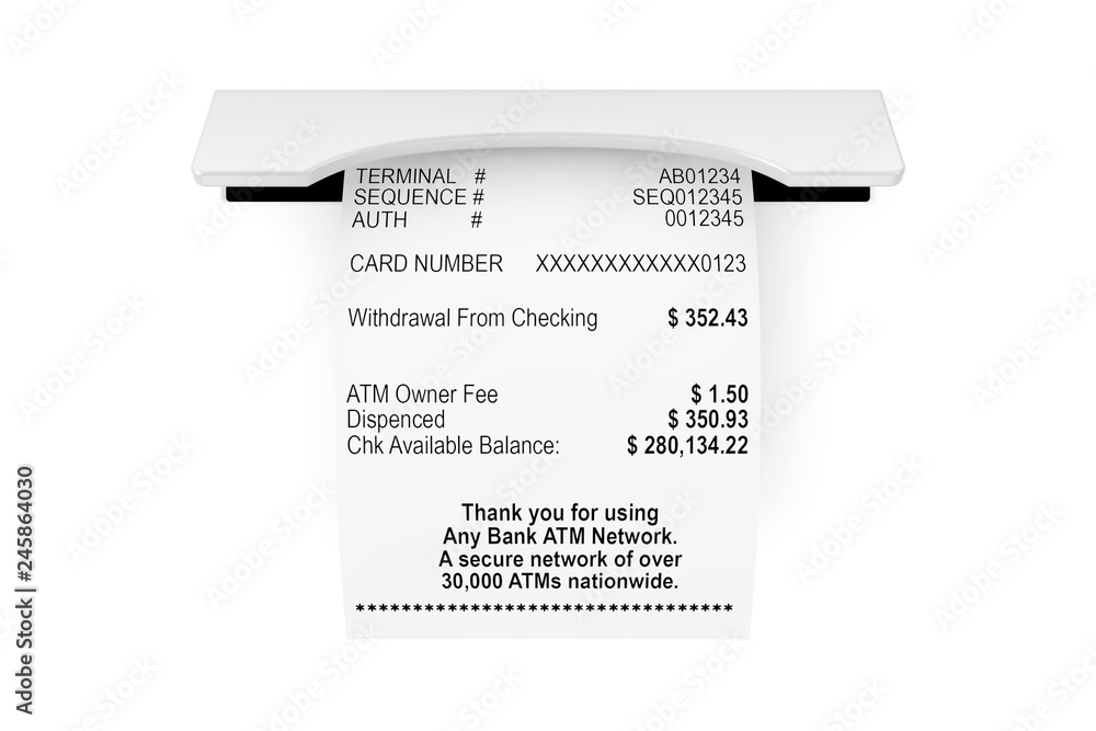 Poster printed abstract shopping paper bill receipt atm mockup. 3d rendering
