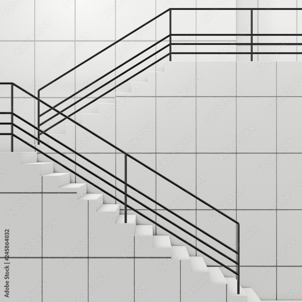 Poster details of railing and stairs of a modern building. 3d rendering