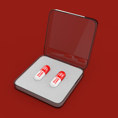 Two Health Care Pills Capsule in Hard Plastic Case Cover. 3d Rendering
