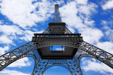 France Concept. Paris Eiffel Tower on a blue sky. 3d Rendering