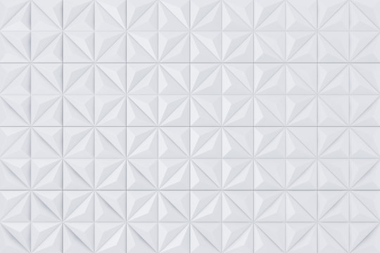 White Abstract Geometric Polygonal Pyramids Wall Panel Segments Background. 3d Rendering