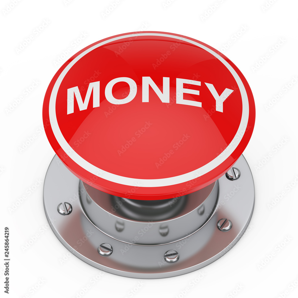 Poster a red button knob with money sign. 3d rendering