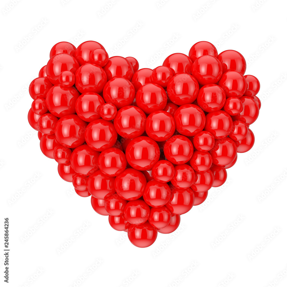 Aufkleber many red spheres in shape of love heart symbol. 3d rendering