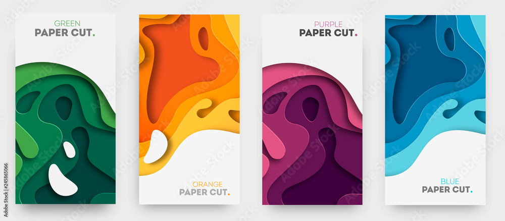 Poster vertical banners with 3d abstract background with paper cut shapes. vector design layout for busines