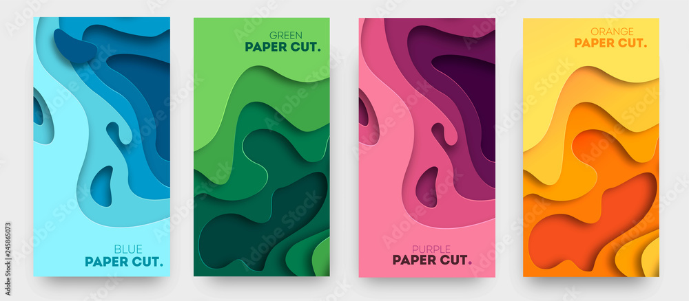 Poster vertical banners with 3d abstract background with paper cut shapes. vector design layout for busines