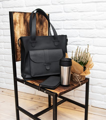 Black leather bag