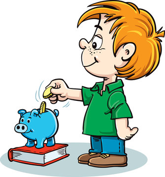 Children and piggy bank - Vector