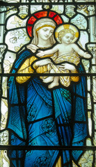 Fototapeta na wymiar Madonna and Child stained glass window