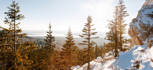Panoramic view from the mountain Naked Sopka