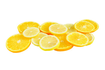citrus slice, oranges and lemons isolated on white background, clipping path