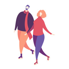 Man and woman ice skating.