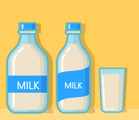 Milk bottle glass.Dairy product. Glass cup.Healthy eating.Flat vector.