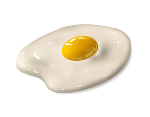 Fried egg. Fast food. Cooked omelet. Scrambled eggs. Isolated white background.