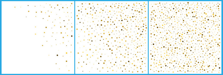 Gold polka dot confetti celebrations. Simple festive modern design. Holiday vector. Set 3 in 1