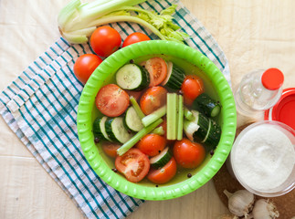pickling cucumbers and tomatoes