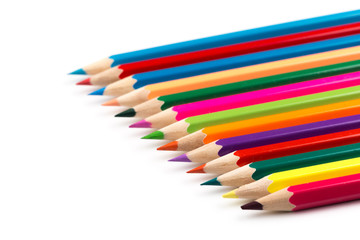 Wooden colorful pencils isolated on a white background, Image.