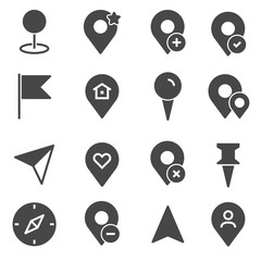 Gray map pointer icons set. Vector Illustrations