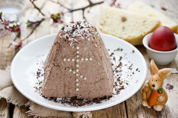 Russian Easter paskha, traditional curd easter cake with chocolate