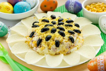 Flower shaped salad for springtime holidays, sunflower salad, fun food