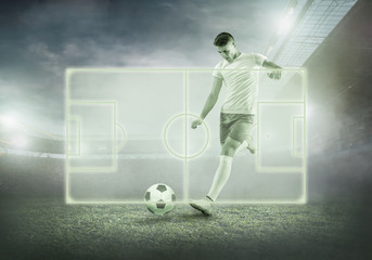 Soccer player on a football field in dynamic action 