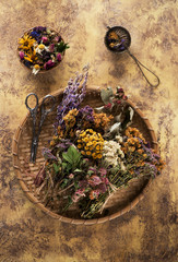 Dried medicinal herbs and flowers for herbal tea. Herbal Medicine