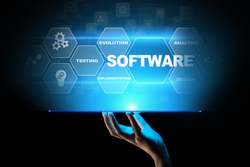 Software development and business process automation, internet and technology concept on virtual screen.