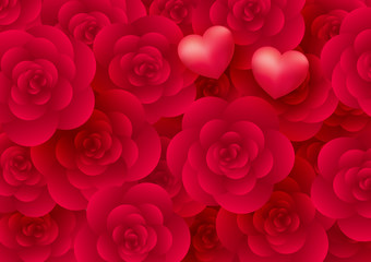 Rose flowers and hearts background for valentine's day vector illustration