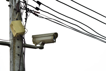 Cctv on power pole with power cord 