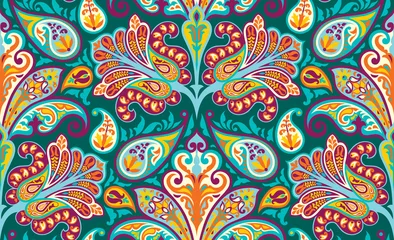 Fotobehang Kleurrijk Vector naadloos kleurrijk patroon in paisley-stijl. Uitstekende decoratieve achtergrond. Hand getekende sieraad. Oosterse Boheemse motieven. Behang, stof, inpakpapier print.
