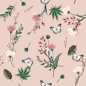 Beautiful seamless pattern vector blooming botanical in many kind of plants design for fashion,fabric,wallpaper, and all prints