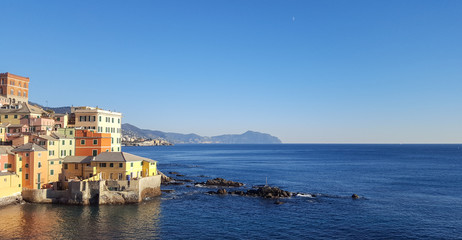 Fototapeta na wymiar Colorful houses seafront in Boccadasse, Genoa, Liguria, Italy