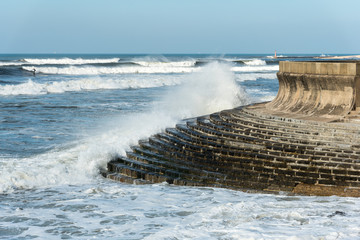 Breakwater and viewpoint in the seaside village Granja in the south of Porto
