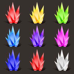 Crystal set. Different colors. Crystal stone or precious stone. Precious stone Magic, fantasy crystals and semiprecious stones. For games, applications, advertising, sites. Vector illustration