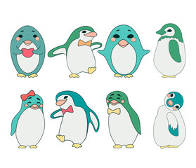 Naklejka premium vector set penguin funny couple