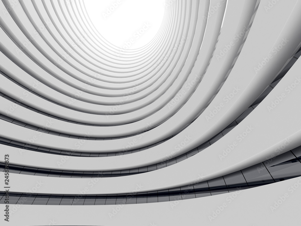 Aufkleber abstract of white circle space ,perspective of future architecture building.futuristic idea design, 