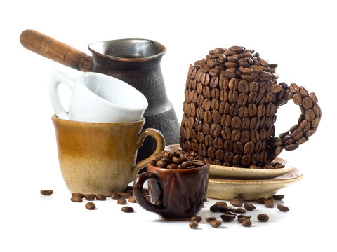 isolated image of a cups of coffee beans