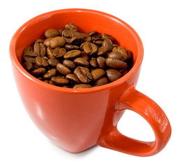 isolated image of coffee beans in a red cup