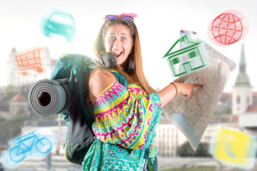 Traveling girl with backpack