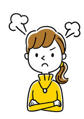 タートルネックの若い女性：怒る、怒り
