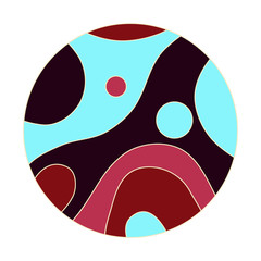 abstract circular symbol with curved pattern in blue red
