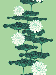 fleurs de lotus motif floral vertical sans couture vert blanc
