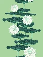 Fotobehang Pistache bloemen verticaal naadloos patroon lotusbloemen groen wit